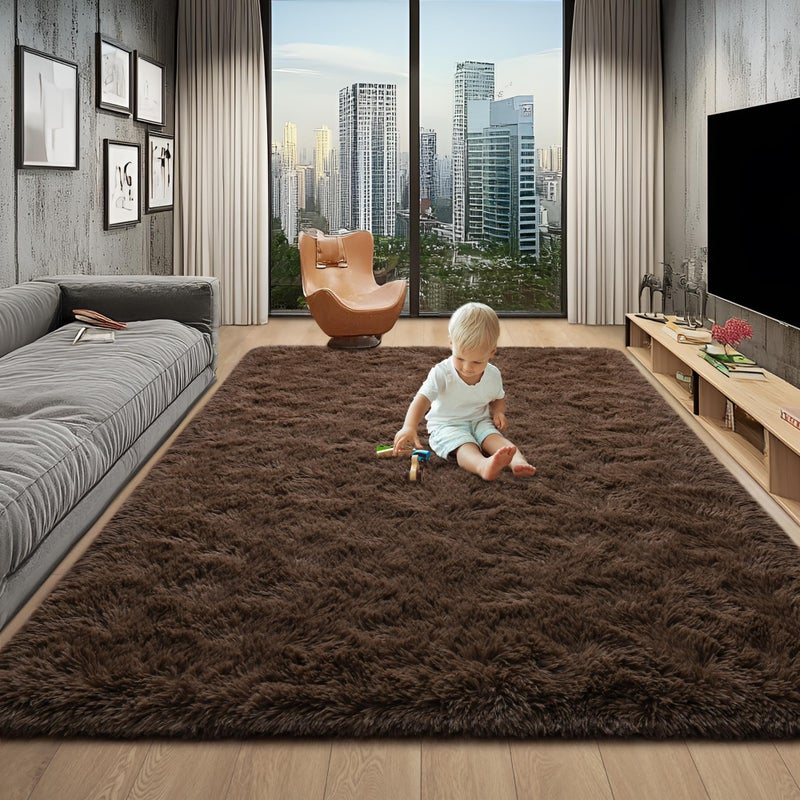 Foxmas Soft Fluffy Area Rugs for Bedroom Kids Room Plush Shaggy Nursery Rug Furry Throw Carpets for Boys Girls, College Dorm Fuzzy Rugs Living Room Home Decorate Rug, 3ft x 5ft, Black - Image 1